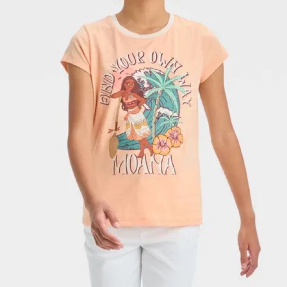 Disney Girls’ Short Sleeve Moana Graphic Shirt - Orange XS